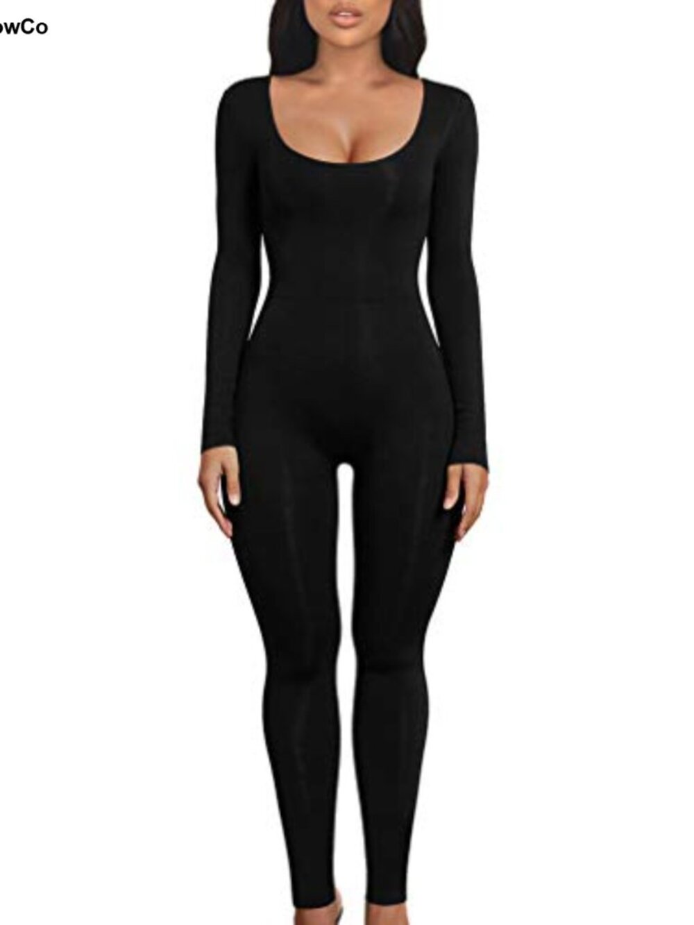 Women's Long Sleeve Scoop Neck Bodycon Jumpsuit Stretchy One Piece
